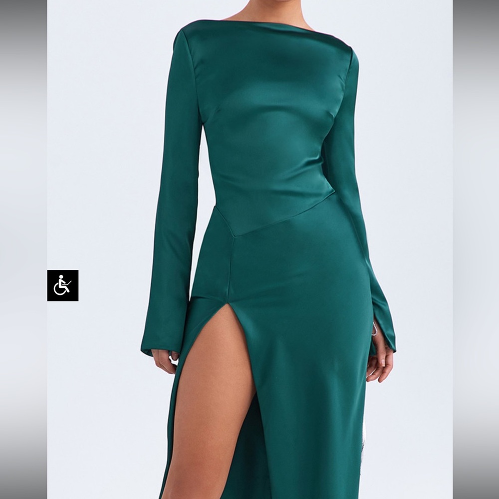 Teal satin midi dress